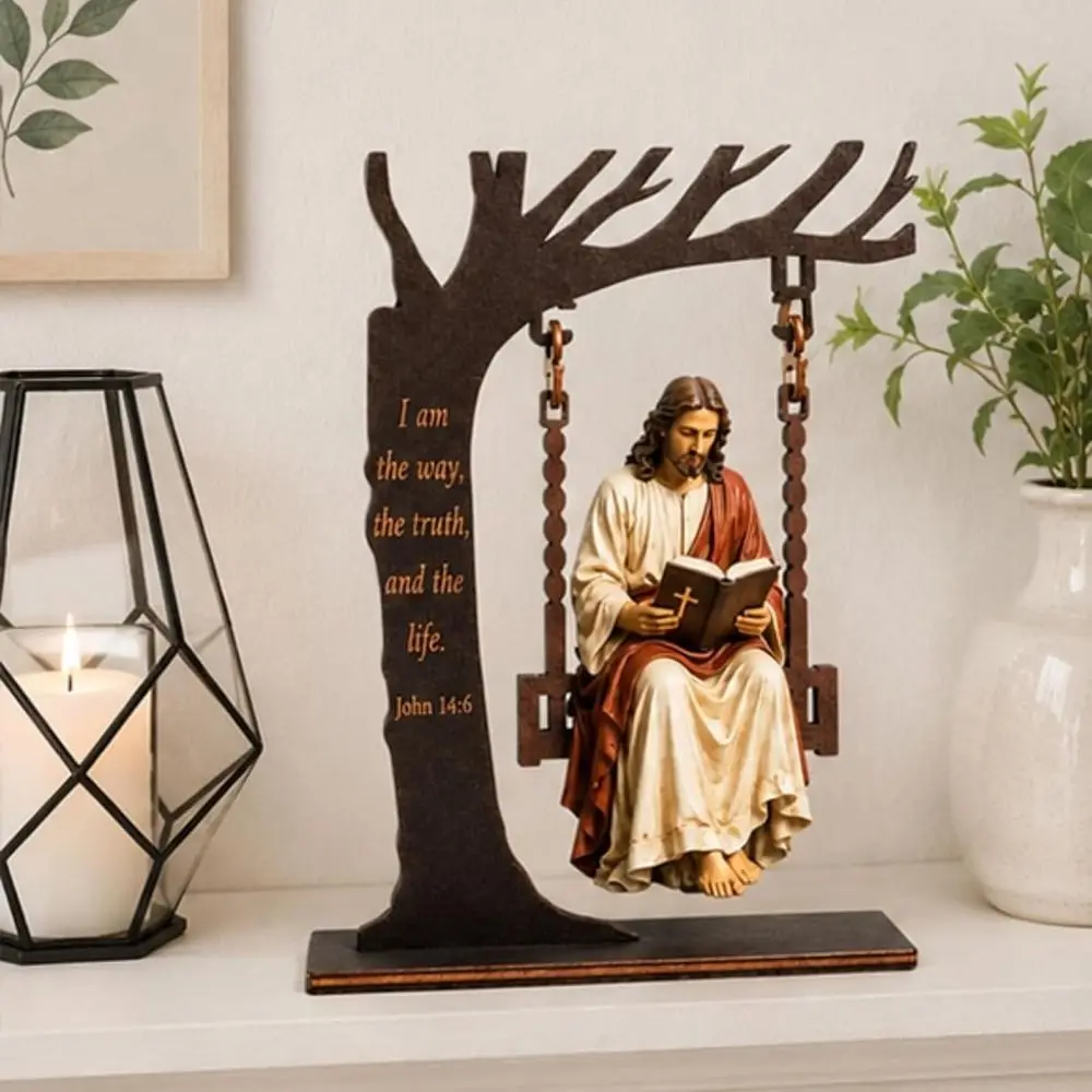 Fashion Tree Shape Reading Figurine Freestanding Base Printed Figure Christian Swing Ornament Swing Shelf Decoration Home Decor