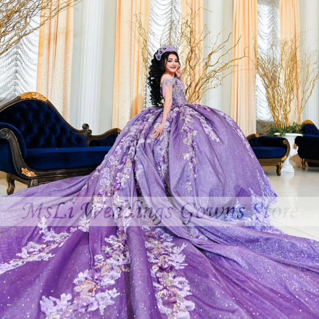 Luxury Purple Quinceanera Dress Appliques Beads Sweet 15 16 Birthday Party Gown Princess Ball Gowns vestidos de fiesta