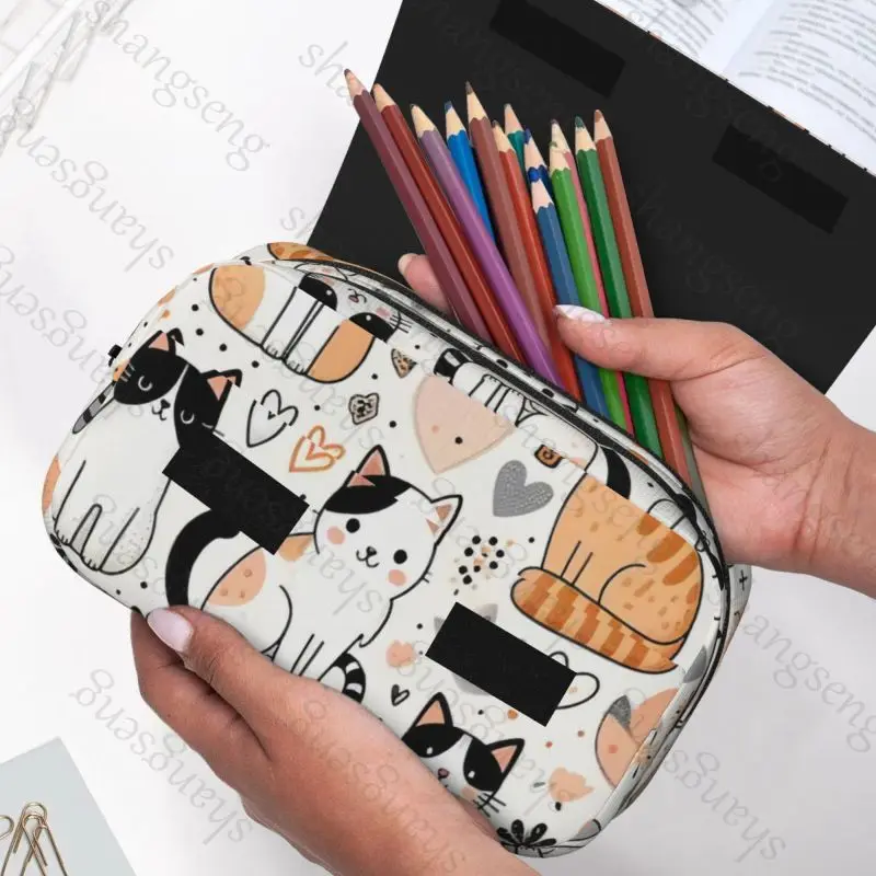 Cute Dog Cat Print Pen case Pencil Box Double Flip School Supplies Children's Pencil Box Storage Cosmetic Bag Student Gift