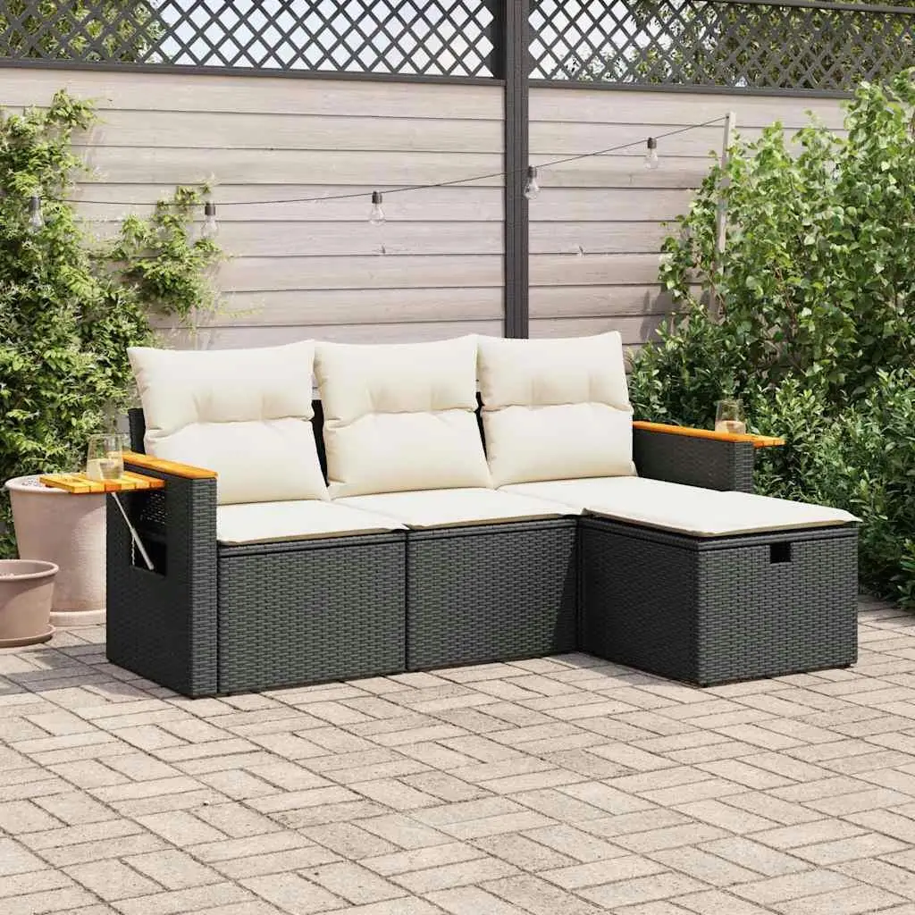 

Outdoor Garden Sofa Set Black PE Rattan Removable Covers Comfortable Seating Stylish Design for Patio and Garden Cushions