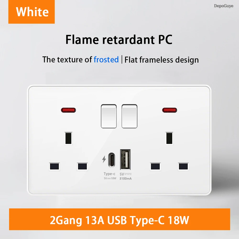 Variant: 2Gang 13A AC 18W  Wh