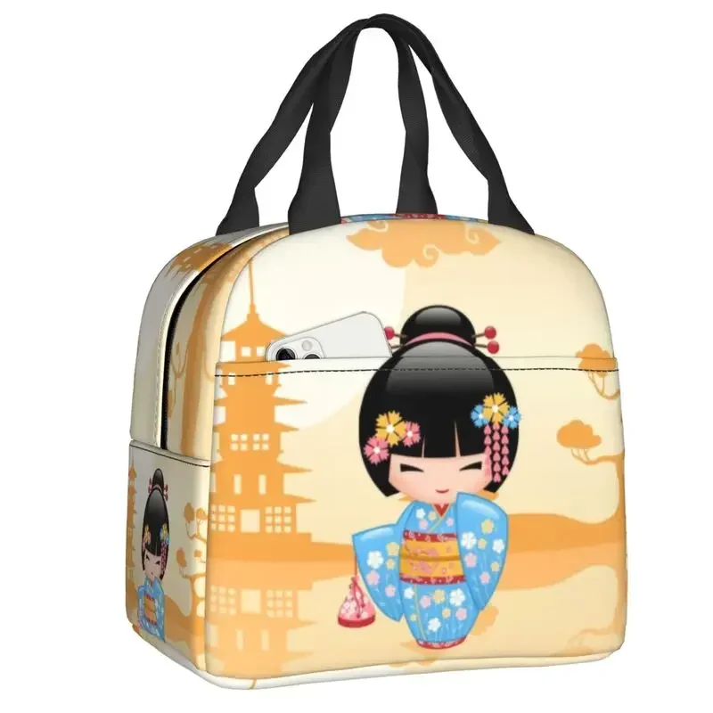 Japanese Maiko Kokeshi Doll Thermal Insulated Lunch Bag Women Cute Geisha  Tote for Work School Travel Food Bento Box