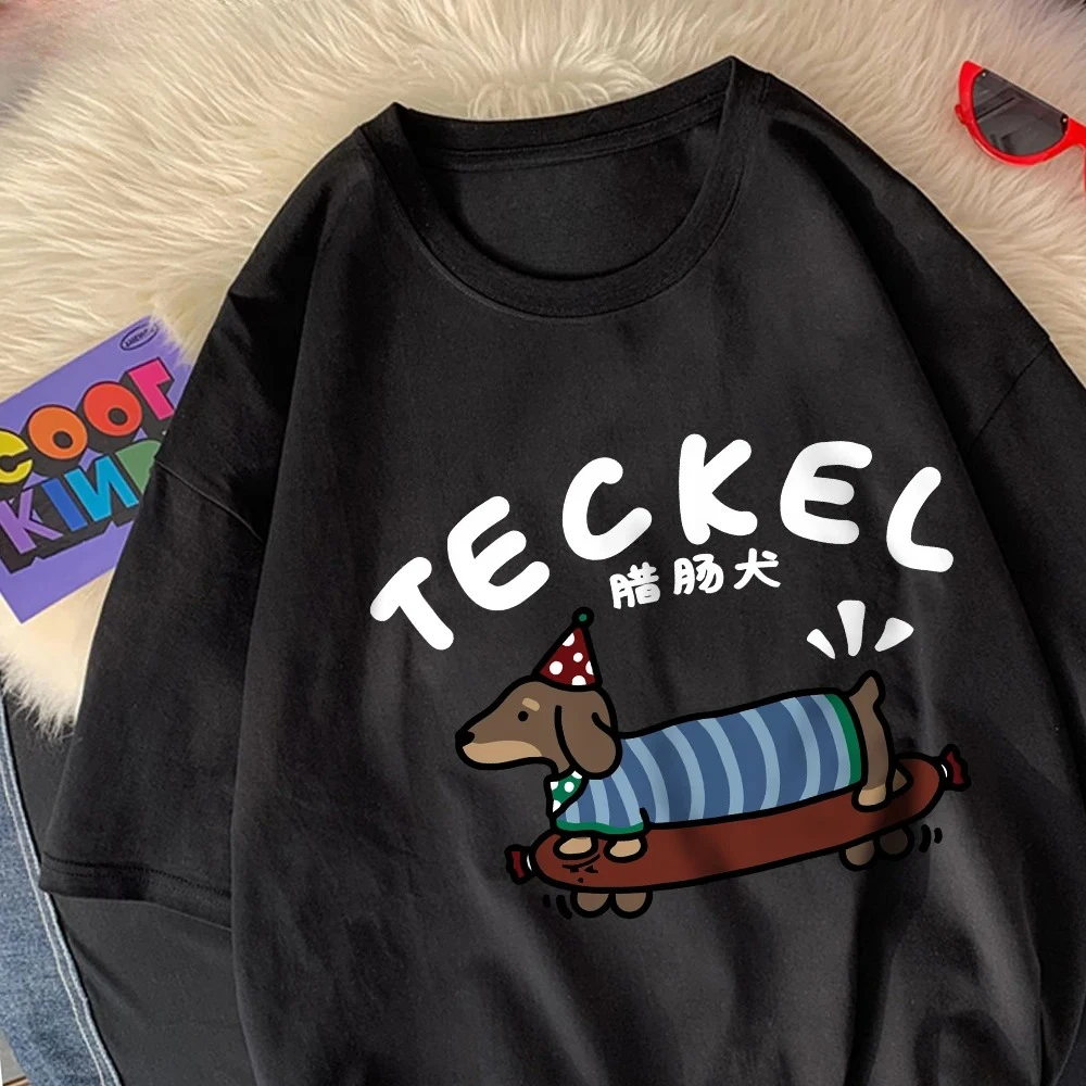 

The Dachshund Is Skate Boarding Women T-Shirts Cartoon Printed T Shirts Soft Round Neck Tops Summer Women Casual Clothing