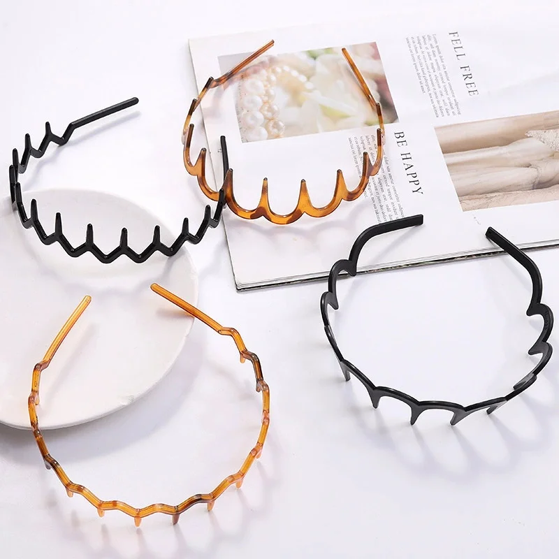 Mode Welle Stirnbänder für Frauen Einfarbig Gezahnt Nicht-slip Haar Bands Mädchen Gesicht Waschen Sport Haarbänder Haar Zubehör – Detail 3