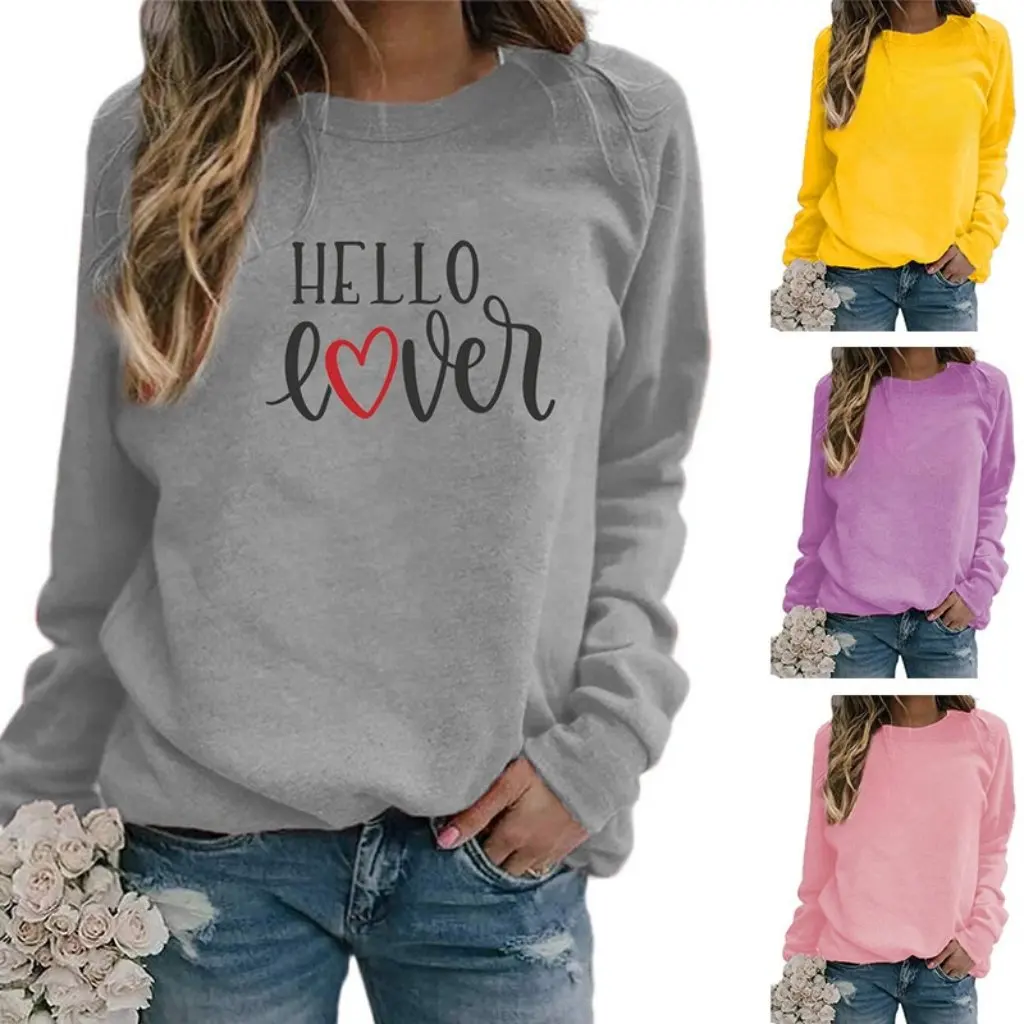 Valentine's Day 'Hello Love Letter' Print round Neck Sweater Women's Fashion Style for Europe Suitable for 2Temu