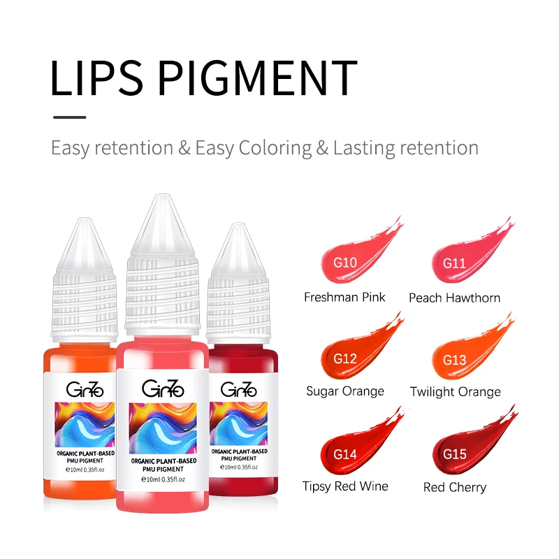 Ginzo 15 Colors Tattoo Pigments Semi Permanent Makeup Lip Ink Tattoo Microblading Pigment for Lip Eyebrows Body Art Beauty Lips