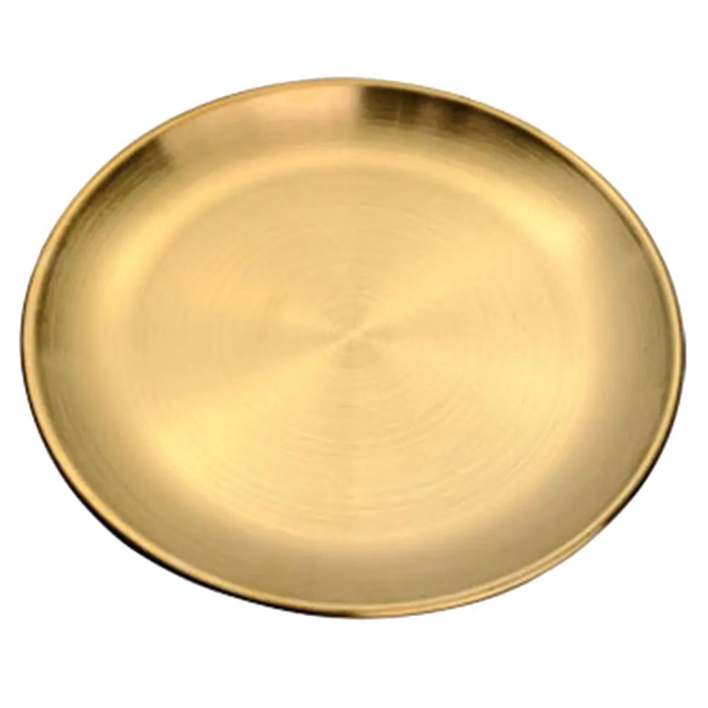 

Golden Tray Stainless Steel Dessert Plate for Cake Fruit Roast Food Serving Restaurant Steak Party Buffet 14cm