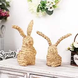 Spring Creative Easter Rabbit Home Decoration with Flower Cute Straw Bunny Home Decorative Ornaments