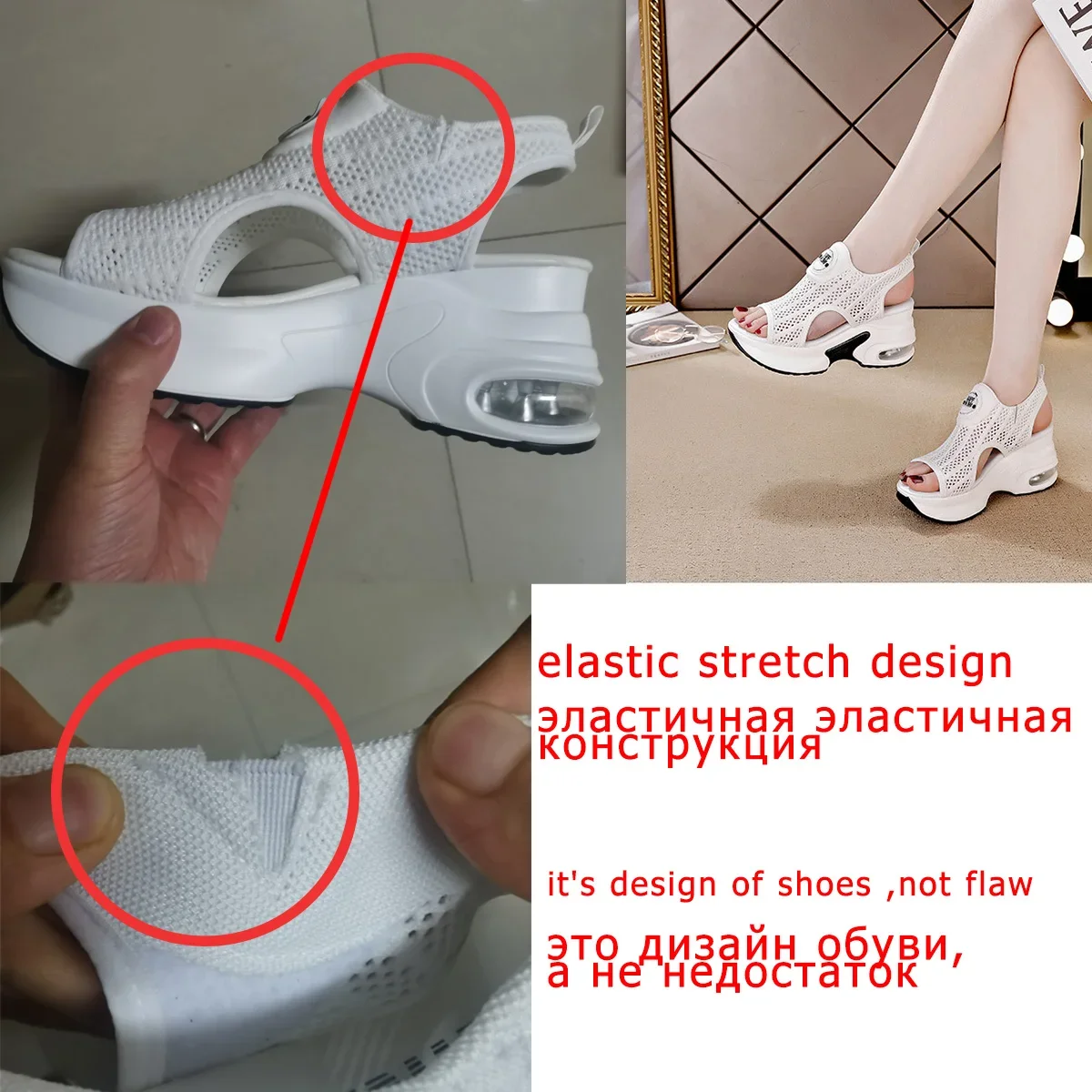 Fujin 8CM New Air Mesh Breathable New Women Sandals Comfy Shoes Fashion Summer Fish Toe Platform Wedge High Hidden Heels Ladies