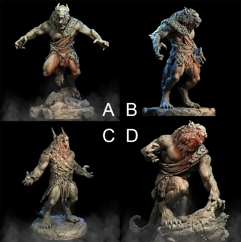 75mm Resin Model Werewolf Wolf Warrior Figure Sculpture Unpainted No Color DW-032