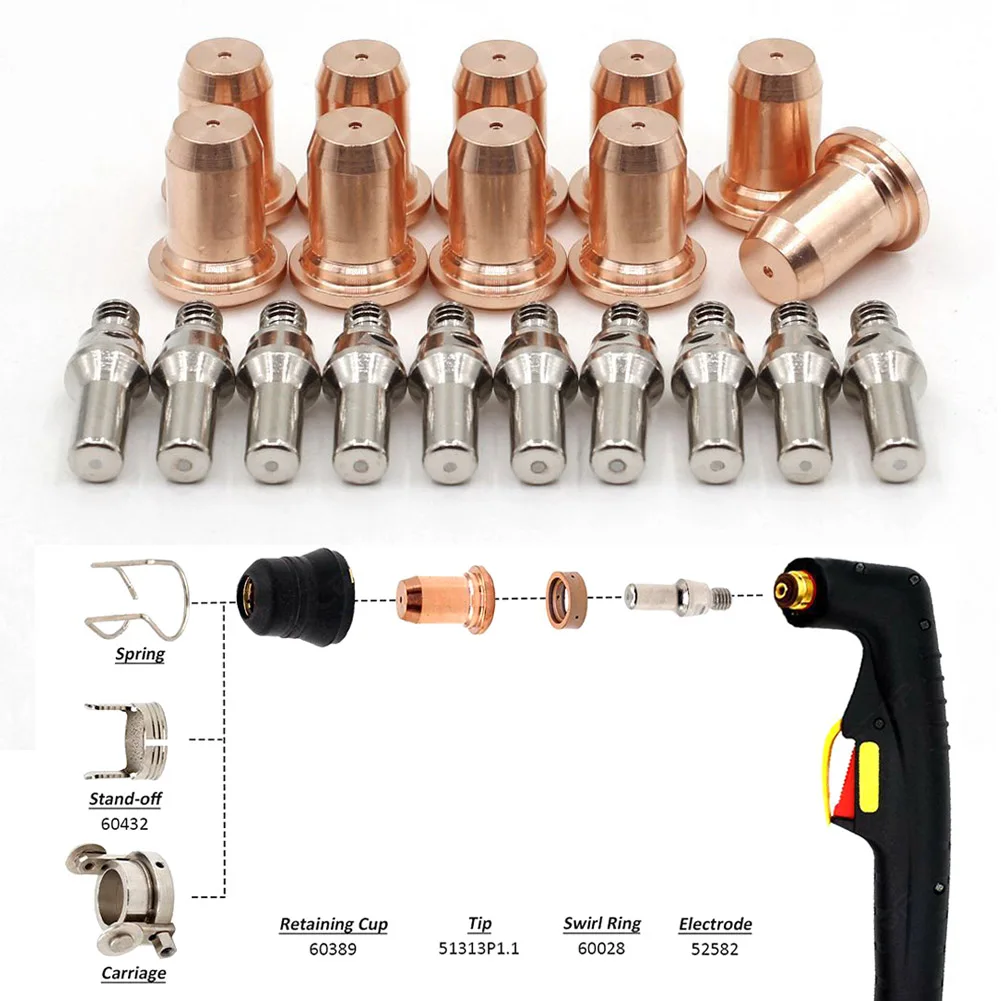 PT60 قطب البلازما MT52582 نصائح الفوهات MT51313P1 1، متوافق مع شعلة القطع IPT 60، أداء يمكن الاعتماد عليه، مجموعة 20 قطعة