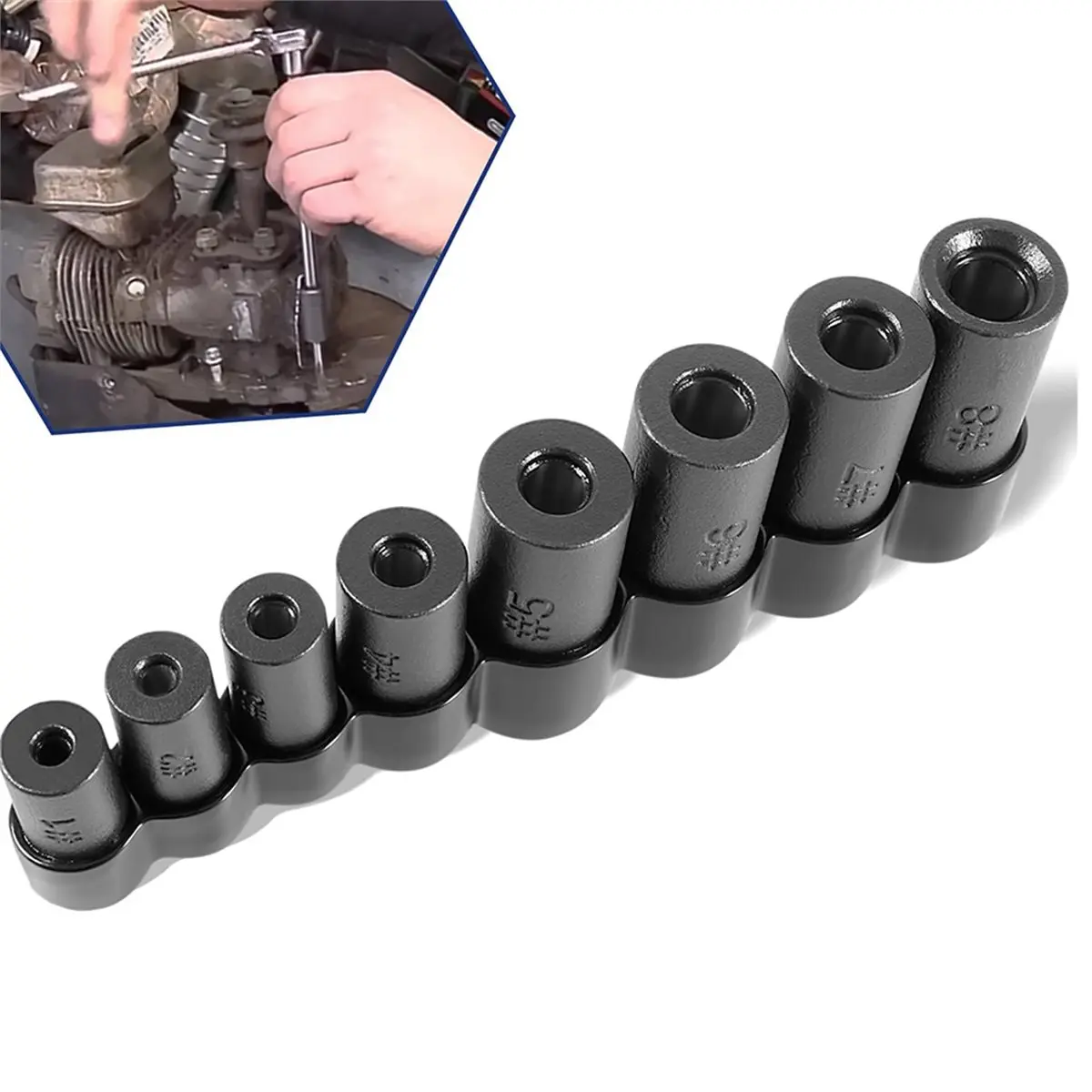 A79G 70500 Tap Socket Set Use with 1/4in & 3/8in Drive Fit Fractional Standard Tap Thru 1/2in & 1/8in NPT Taps Metric 12mm