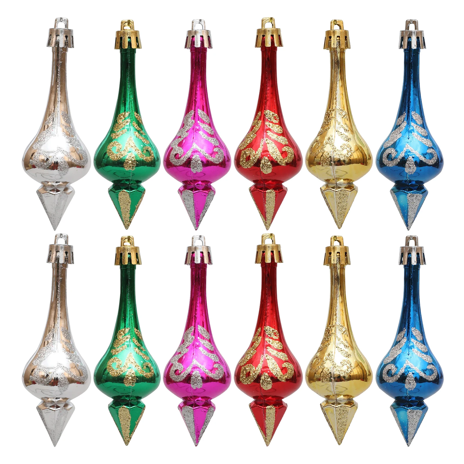 12pcs Christmas Tear Drop Finial Ornaments Shatterproof Plastic Baubles Holiday Tree Hanging Decor Xmas Pendant Home Decoration