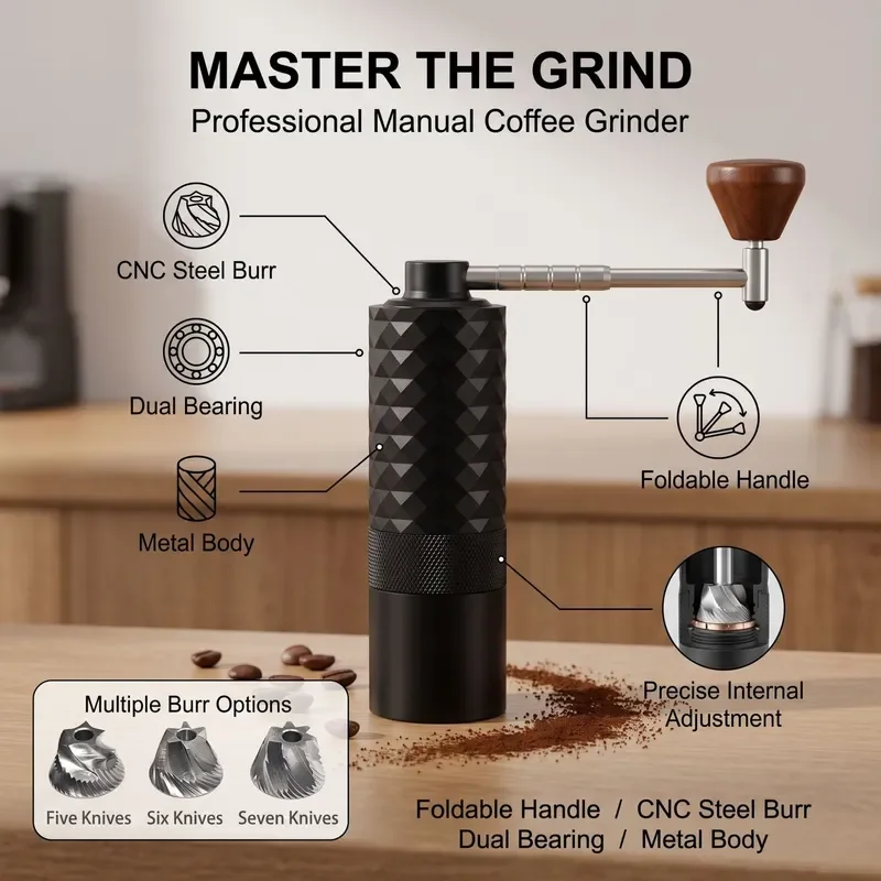 Portable Manual Coffee Grinder Hand Crank Bean Mill Stainless Steel Core Adjustable Thickness Compact Design for Home Outdoor