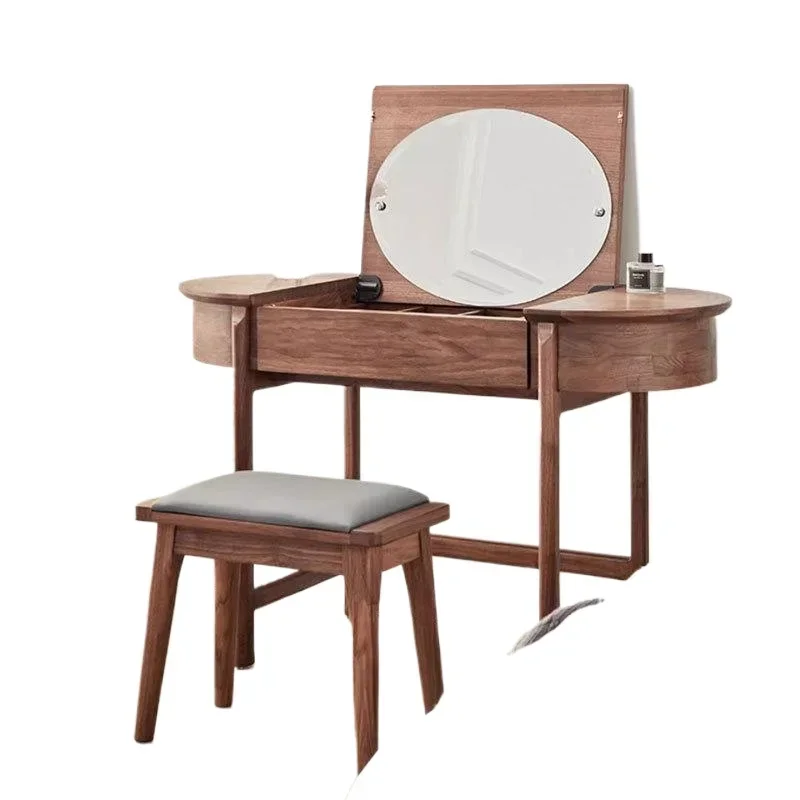 

Italian minimalist North American black walnut dresser solid wood bedroom full flip makeup table