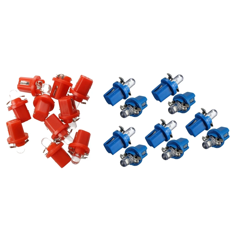 20 Pcs LED Counter Dashboard B8 BULB - 5 D T5 With Support TUNING Auto Car Light Red & Blue