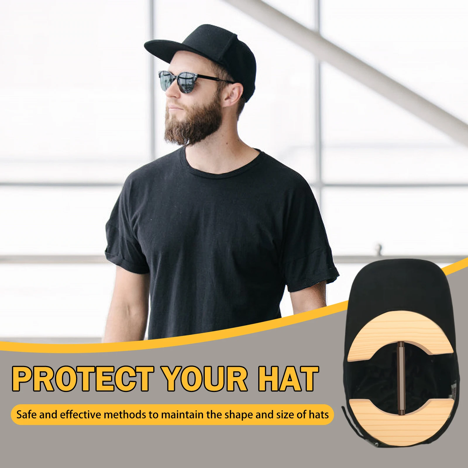 Repacego Verstellbarer Hutstretcher aus Holz in Kappenform, Premium-Fedora-Hutablage zur Aufbewahrung von Cowboy-Baseballmützen – Detail 4