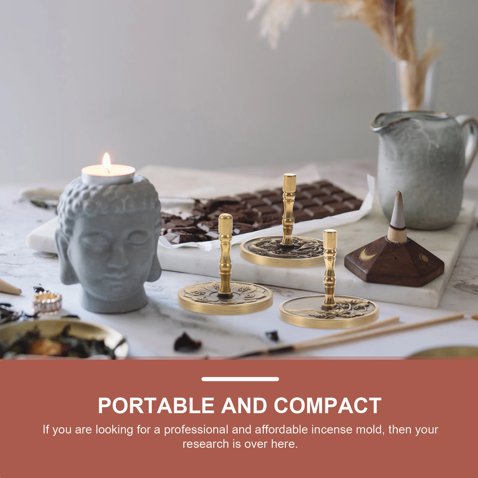 

3Pcs Brass Incense Presser Tool Smooth Rounded Edges Reusable Easy Clean for Aromatherapy Yoga Meditation Supplies