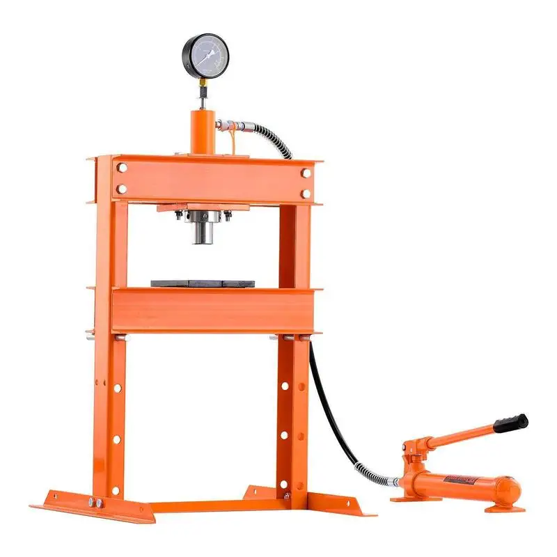 Presse d'atelier 10 T, presse hydraulique à cadre en H, avec plaque de pressage et soupape de décharge, hauteur réglable, adaptée au pliage, au redressage, à l'emboutissage, garage, orange