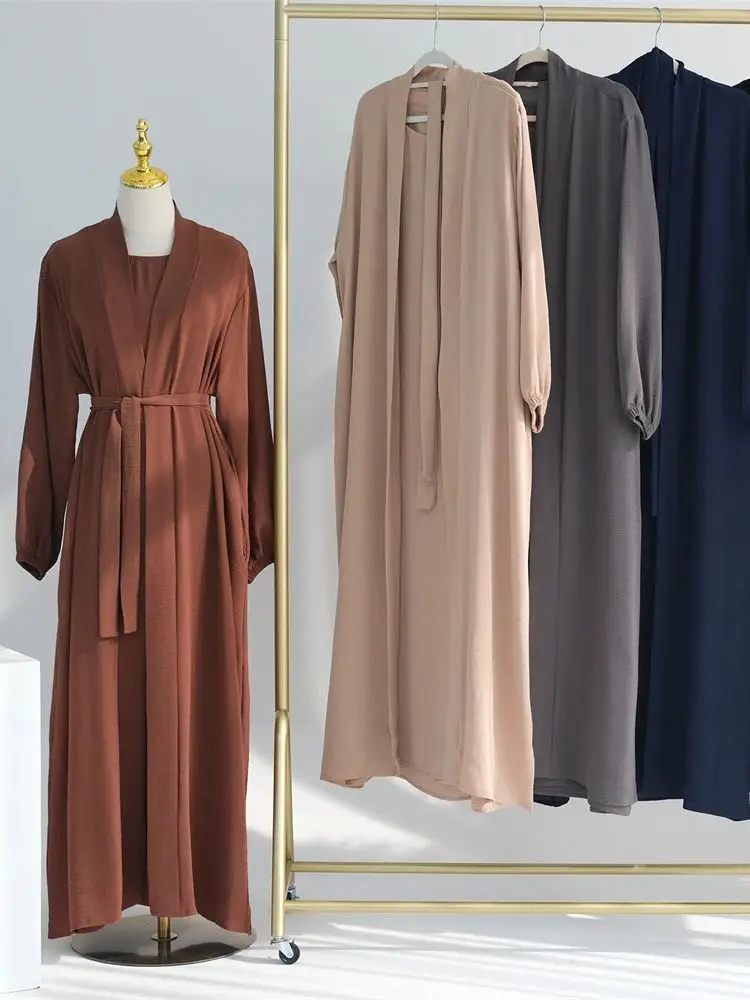 Ramadán Eid Mubarek-conjunto musulmán de 3 piezas para mujer, vestido Hijab, Kimono, Ensemble, Djellaba, Abaya, Dubái, Turquía, Islam