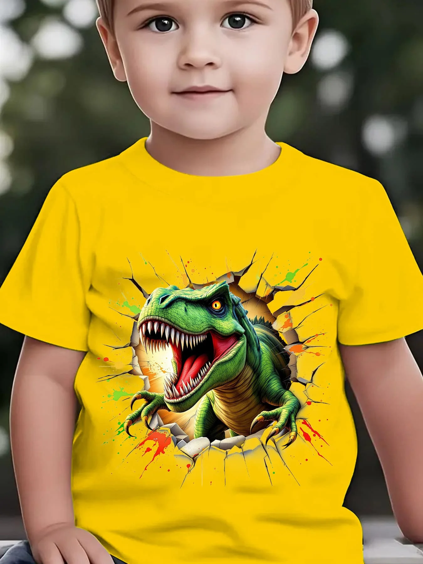 Cool Crack Wall T Rex Dinosaur Print Boys Girls Family Matching Cotton Short Sleeve Crew Neck Soft Summer Kids Casual Tees