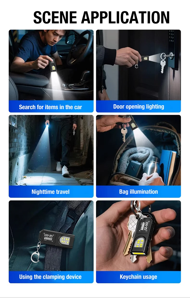 USB-Aufladbare Taschenlampe mit Stiftclip Leistungsstarke Mini-Arbeitsleuchte für Draußen mit Magnetischem Tragbarem Schlüsselanhänger LED COB Taschenlampe – Detail 12