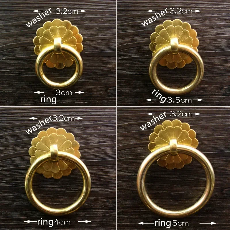 Brass Handle Vintage Flower Door Pull Cabinet Dresser Drawer Washer Knobs Single Hole Handle,Chinese Furniture Hardware,6Sets
