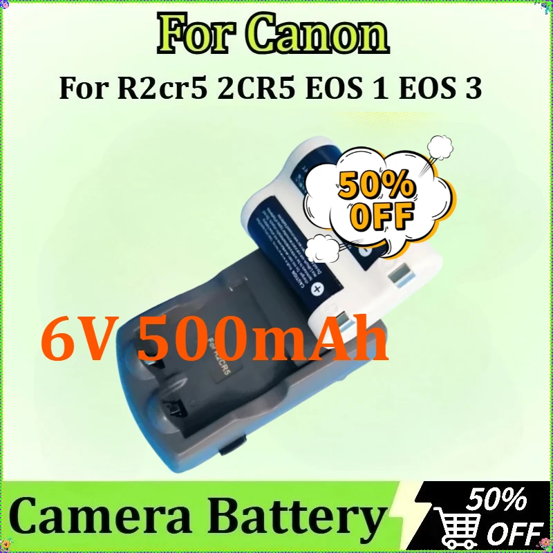 

6V 500mAh for Canon R2cr5 2CR5 EOS 1 EOS 3 Rechargeable Lithium Film Camera Black/White Batteries New Battery + Charger