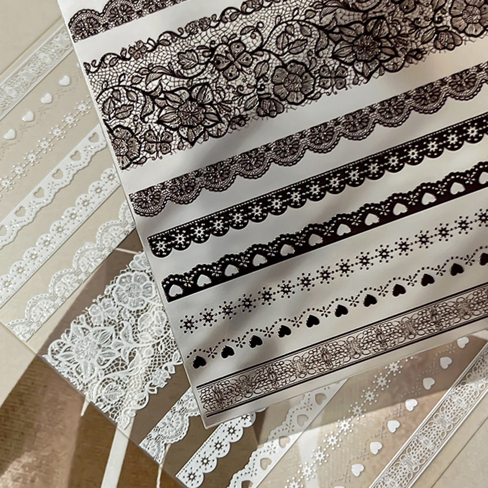 2pcs Set Lace Nail Sticker Decals White Black Lace Design Sweet Heart Manicure Decal Self-Adhesive Flwers Slider for Wedding