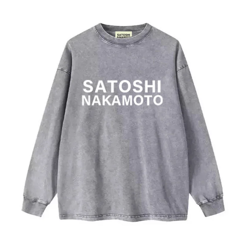 Retro Washed Long Sleeve T-Shirt Couple Style American Trend Print Letter Unisex Autumn Breathable Cotton Casual round Neck