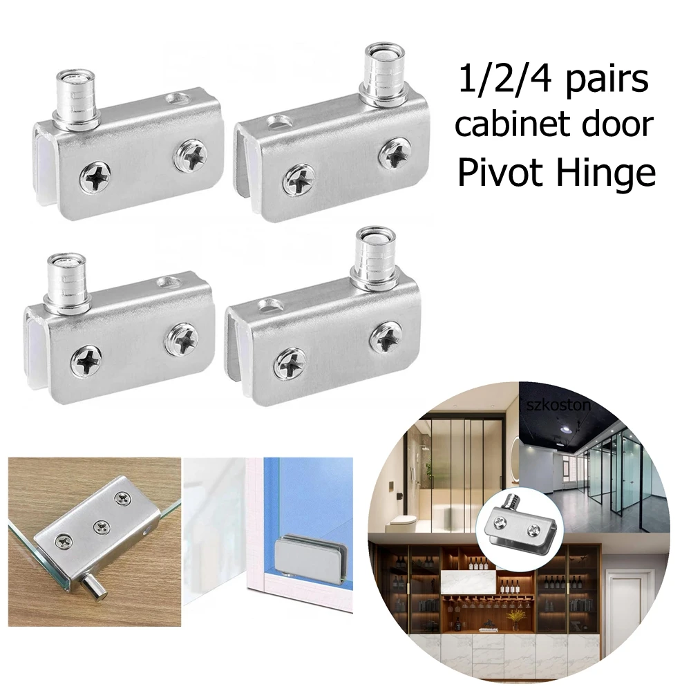 1-4Pairs Stainless Steel Wine Cabinet Door Clamp Clip Shaft Rotating Hinges Glass Pivot Hinge Hidden Hinge Rotation Axis