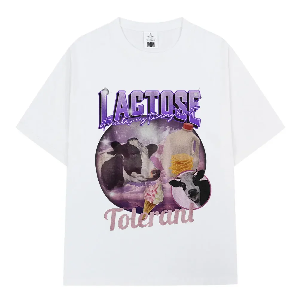 Lactose Tolerant Funny Meme Graphic T-Shirt Men Vintage Fashion Short Sleeve T-shirts Cotton Casual Loose Oversized T Shirt