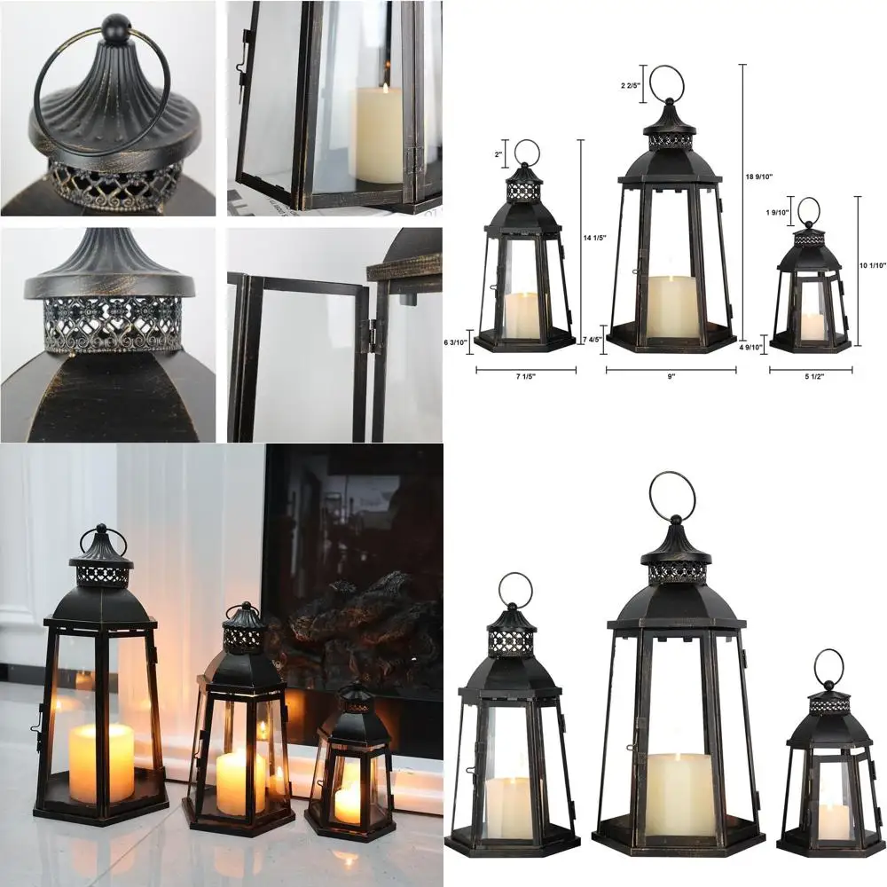 

Vintage Metal Lanterns for Outdoor & Indoor Use, Large Candle Holders with Glass, Suitable for Porch, Patio, Garden, and Yard De