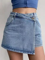 plus Size Women's High Waist A-Line  Skirt Jeans Uneven Length Anti-Light Loose Fit Denim Skirts for Summer - Image 4