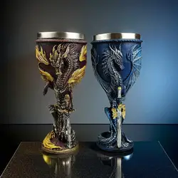 200ml Dragon Goblet Dungeons Stainless Steel Resin Sword Goblet Chalice Wine Beer Cup 3D Coffee Drinks Decoration Gift