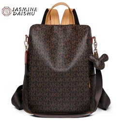 Mochila escolar de couro macio para mulheres, grande capacidade, bolsa de viagem branca, mochila padrão carta, impermeável, moda