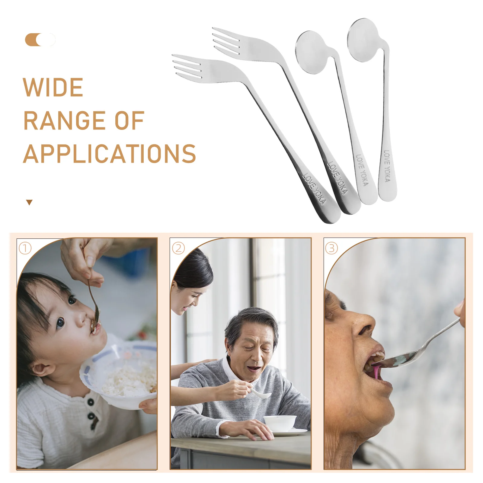 

1 set Angled Spoons Forks Stainless Steel Curved Handle Elderly Patient Feeding Auxiliary Tableware Ergonomic Lightweight Spoon