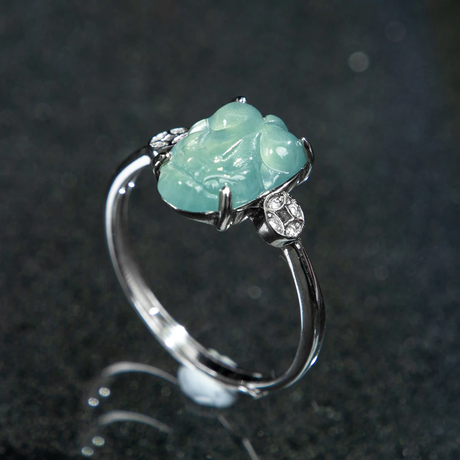 

TIMESWIND Original A-type Jade Blue PIXIU Three-d S925 Coin Wealth Men Women Open Ring Fashion Jewelry with Certificate