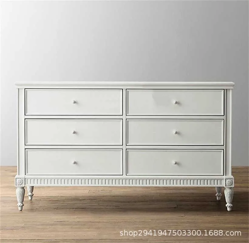 

Белый старинный комод с шестью ящиками, ретро-шкаф для спальни, резной, на заказ
