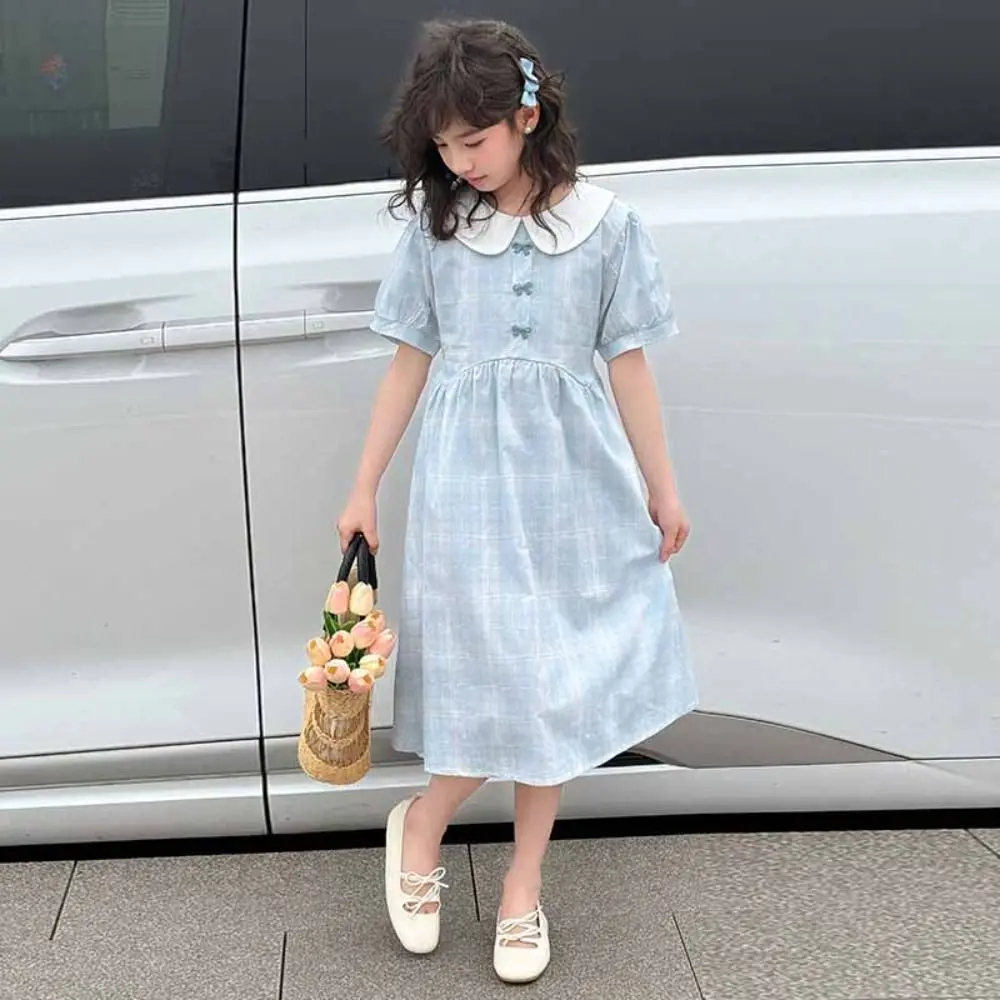 

Elegant Loose Girls Plaid Dress Teenagers Party Summer Kids Dresses Sweet Beach Vacation Children Princess Dress Students