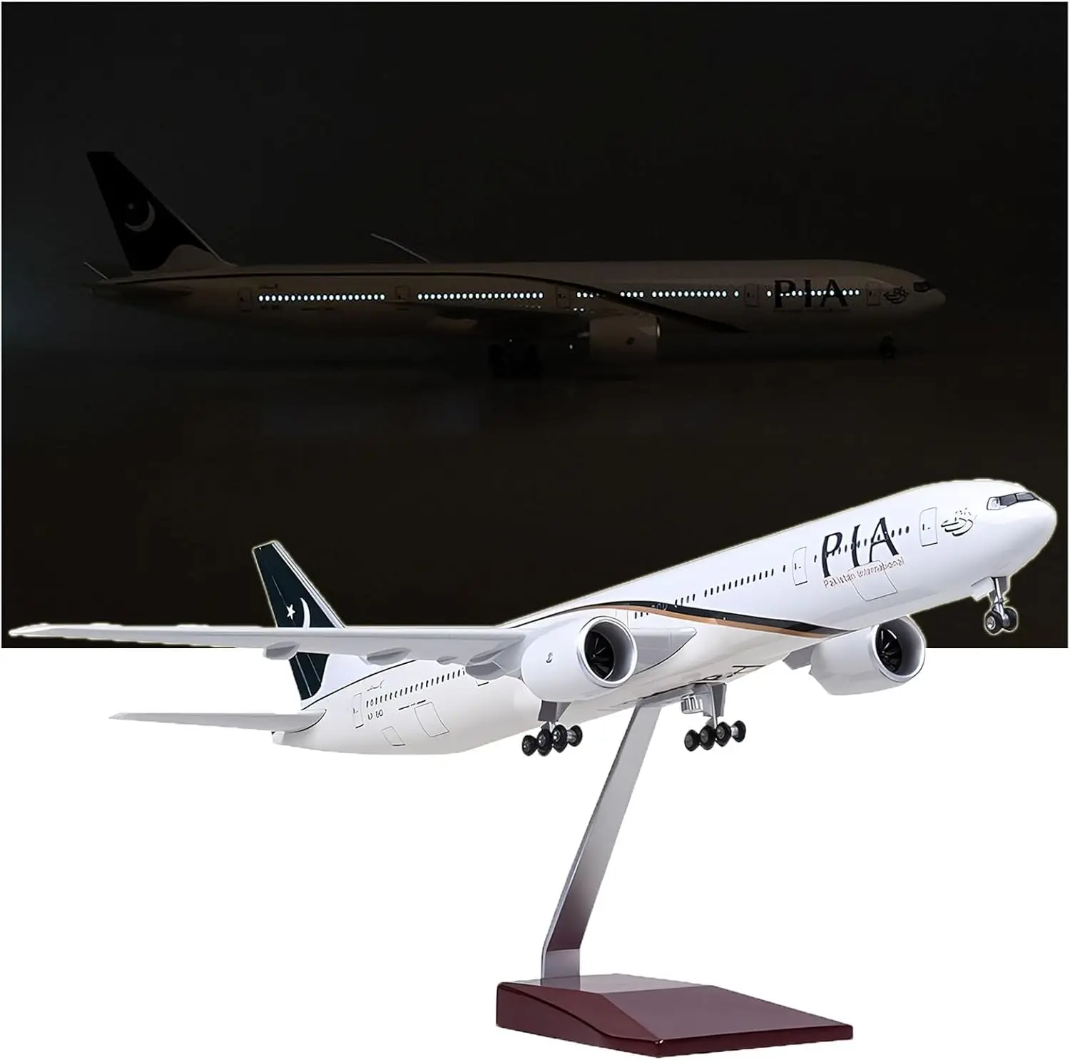 47 سنتيمتر طائرة نموذجية B777 دييكاست نموذج باكستان الخطوط الجوية الدولية الطائرات ديكور المنزل ث أضواء وعجلات تحصيل طائرة #2