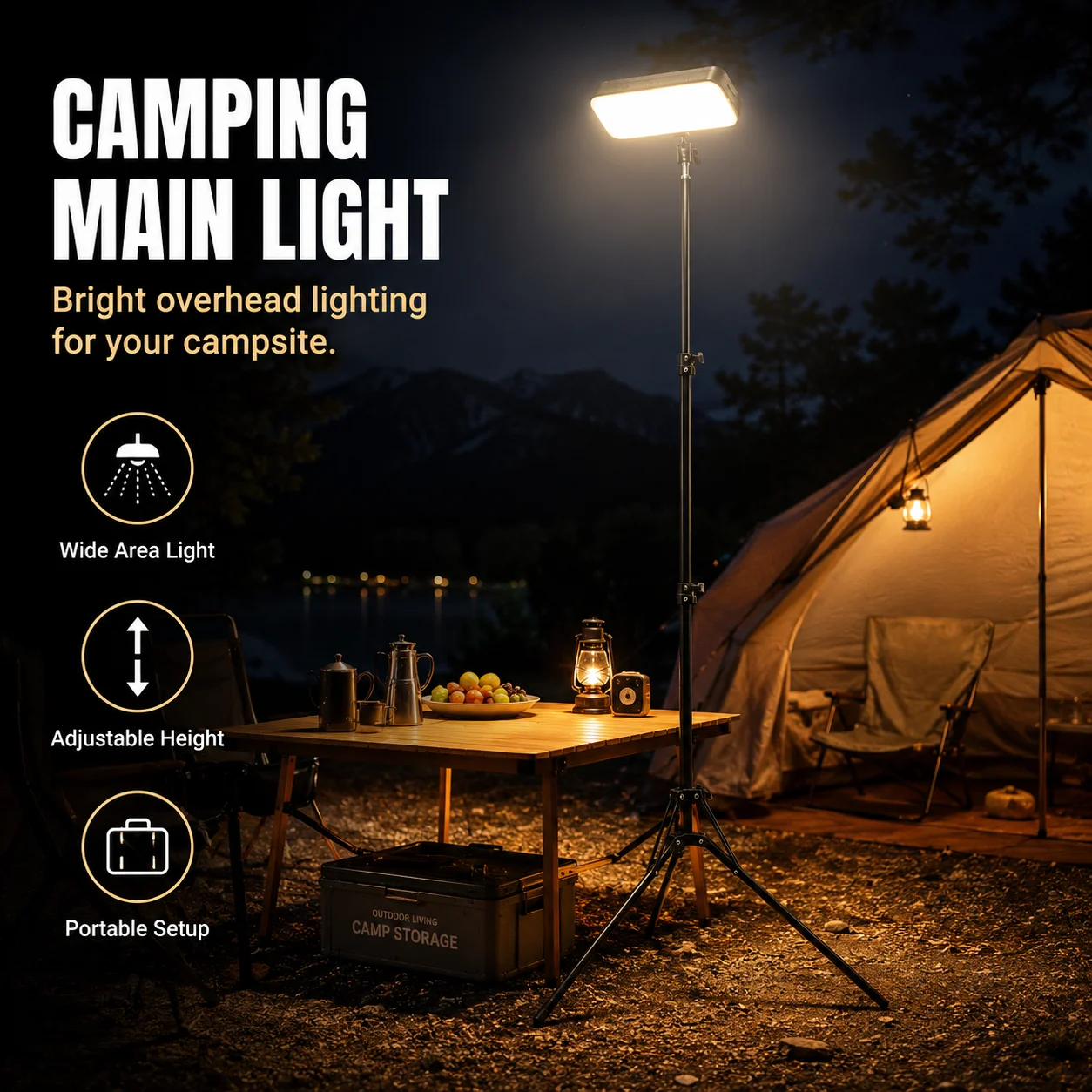 3500LM LED Camping Main Light Rechargeable Telescopic Tripod Stand Waterproof Outdoor Portable Work Lamp for Hiking Tent Gear
