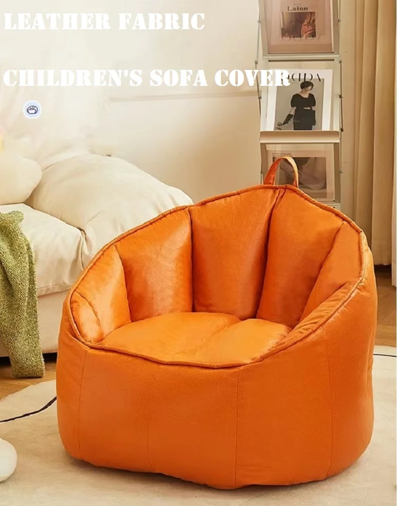 Orange Sofa Cover( No Filling ) Handrail Design Single Bean Bag Cover For Baby Living Room Reading Leisure Backrest Sofa Cover