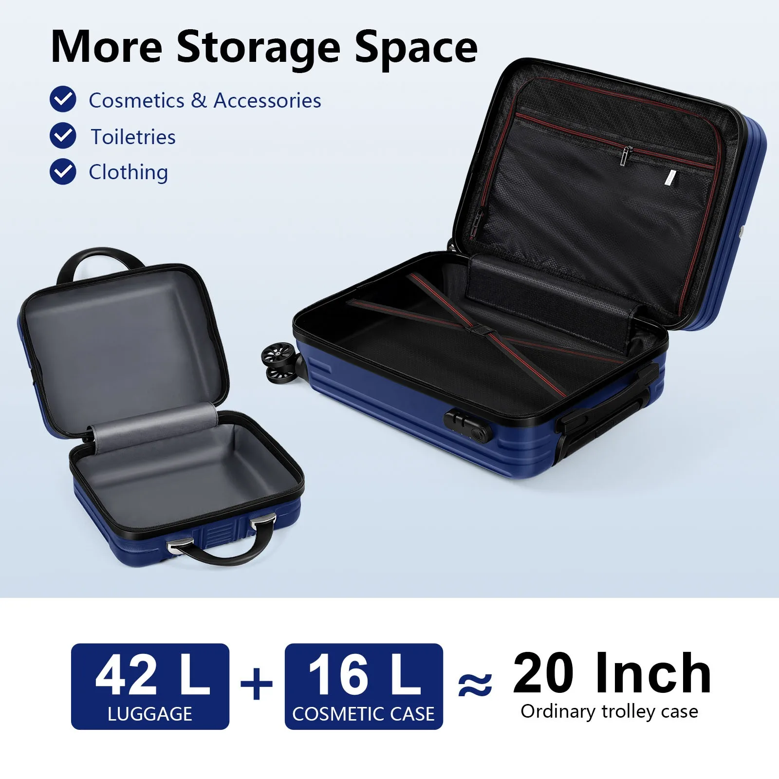 Luggage with lock "pull rod box hook style 2-piece set (20+14) can be used for travel, with universal roller design for easy mov