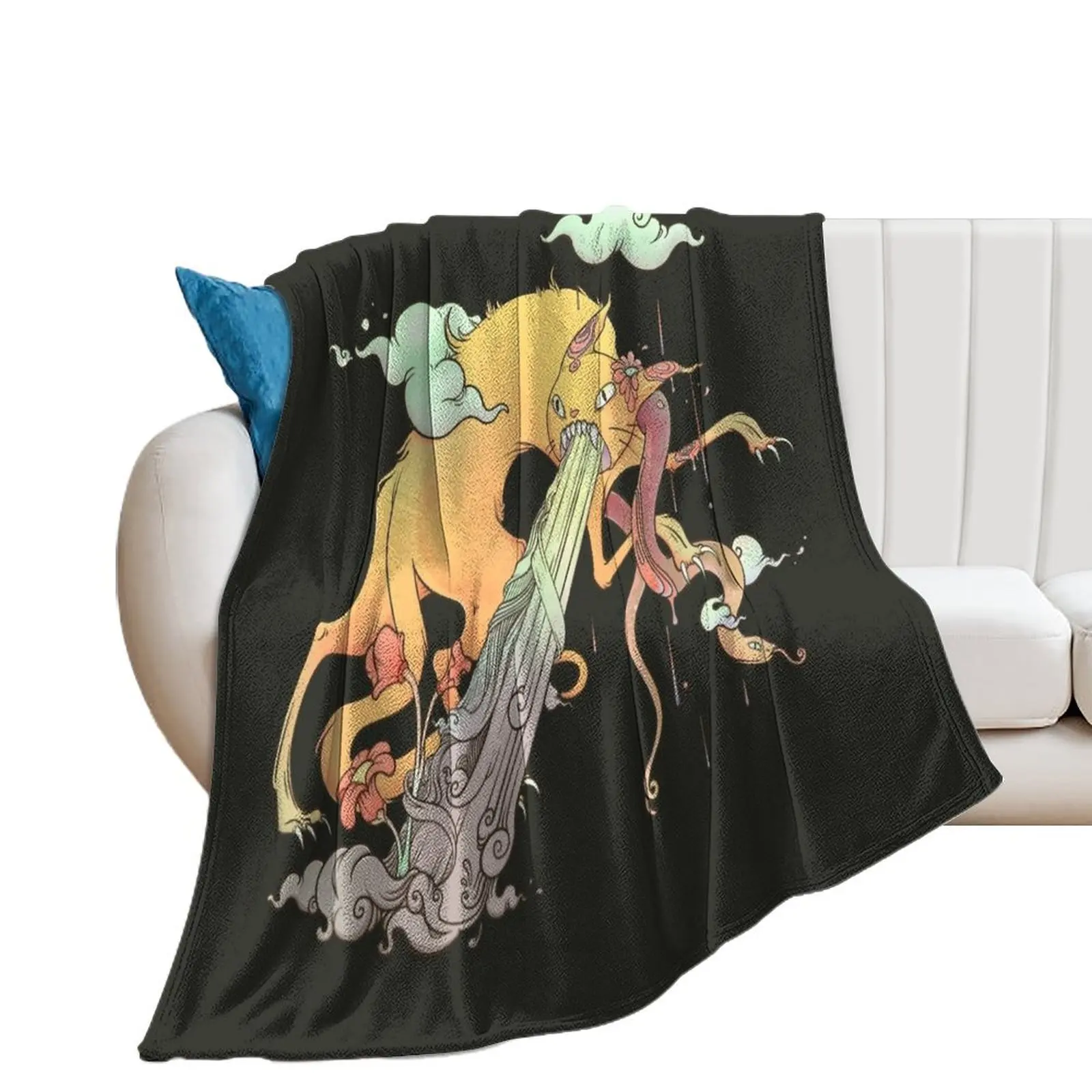 Strange Cat And Snake Surreal Art Throw Blanket funny gift Blankets Sofas Of Decoration Blankets