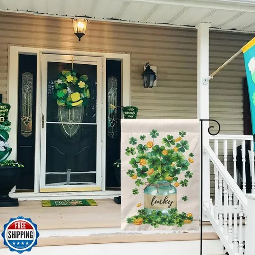 St Patricks Day Lucky March Garden Flag 12x18 Double Sided Stande ZZO EEZ