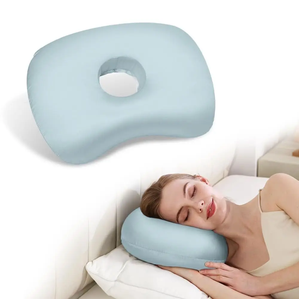 Cotton Filling Ear Piercing Pillow Ergonomic Curved Side Sleeping Pillow Portable Comfortable Ear Guard Pillow Office