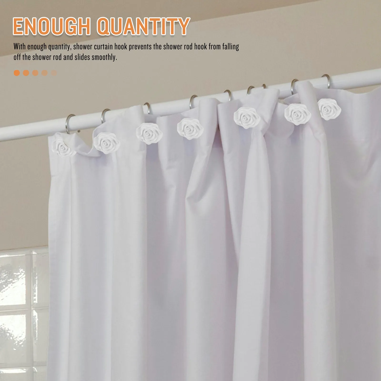 12Pcs Rose Design Shower Curtain Hooks Sturdy Resin Material Load Bearing Easy Install Remove Bathroom Shower Rod Hooks