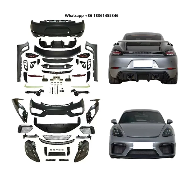 For  2012-2016 Boxster 981 Upgraded 718 Front Bumper Headlights Body Kit Rear Bumper Taillights Spoiler