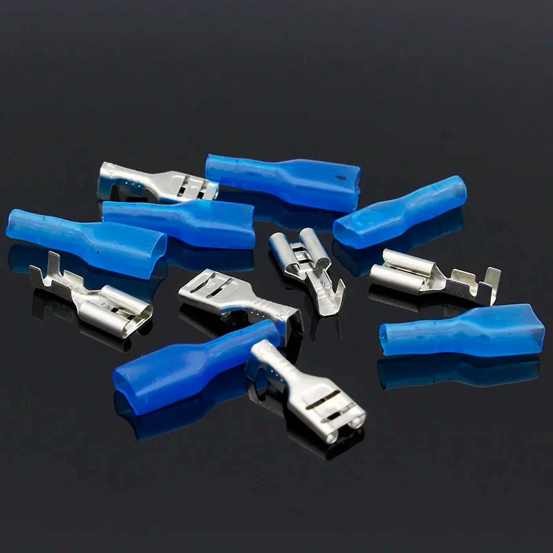 100pcs 6.3mm Quick Splice Female Wire Spade Crimp Terminal Wire Connector with Insulating Sleeve